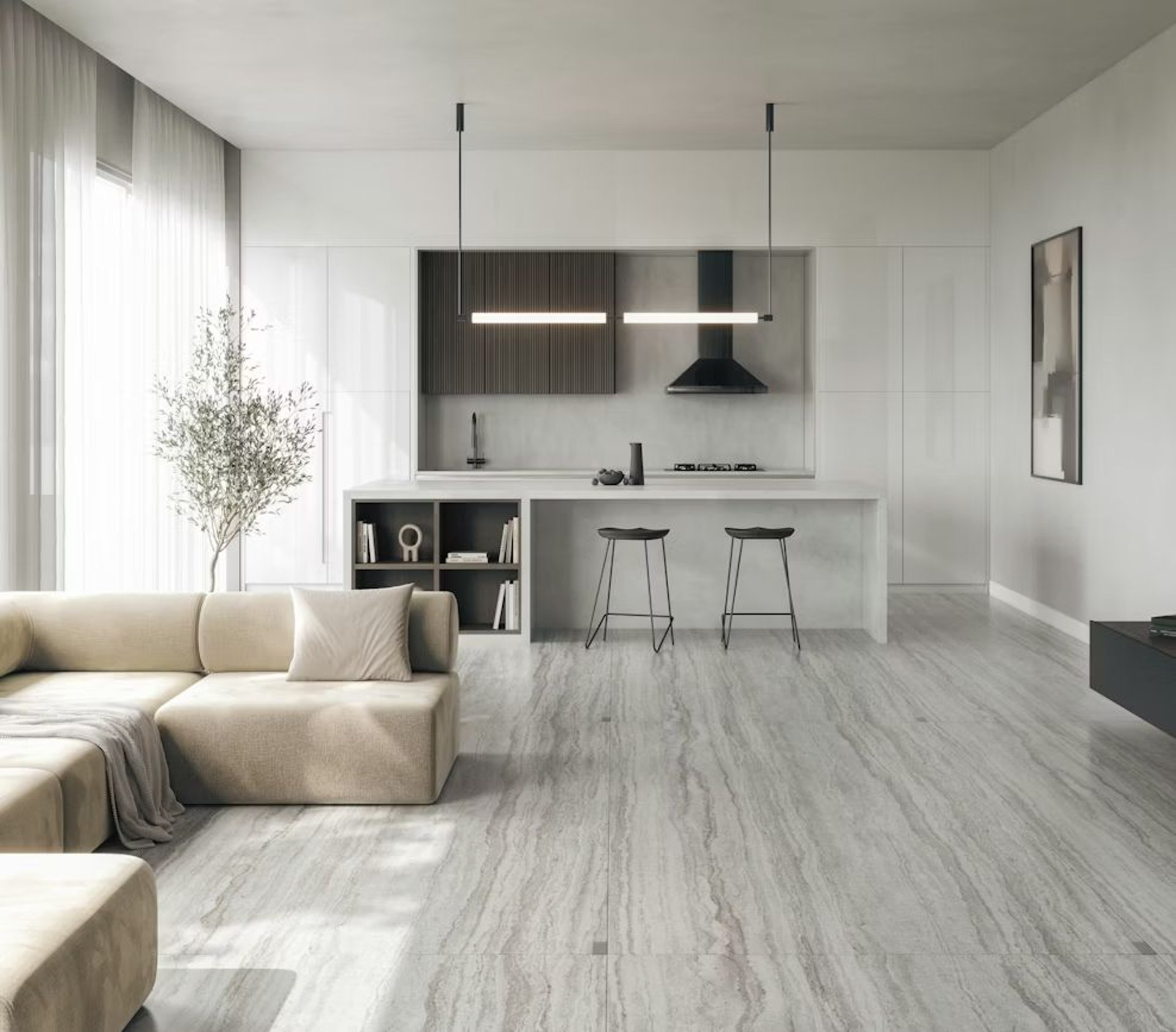 Îlot central en Dekton Blanc